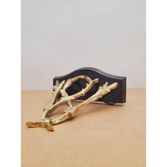 Vintage Solid Brass Ornate Wall Shelf - Vintage Ornate Brass & Wood Wall Shelf - - Picture 9 of 10
